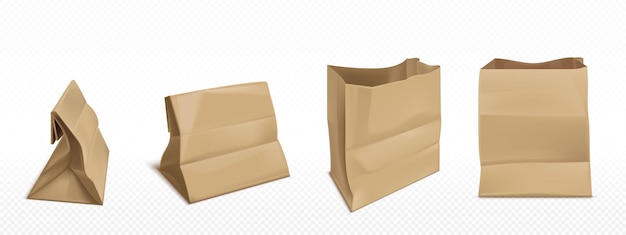 Bolsas de papel marrones sobre un fondo transparente