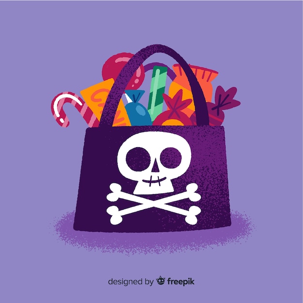 Vector gratuito bolso calavera pirata negra con caramelos