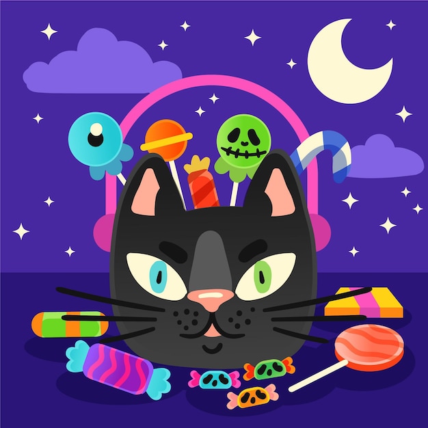 Vector gratuito bolso gato de halloween estilo dibujado a mano