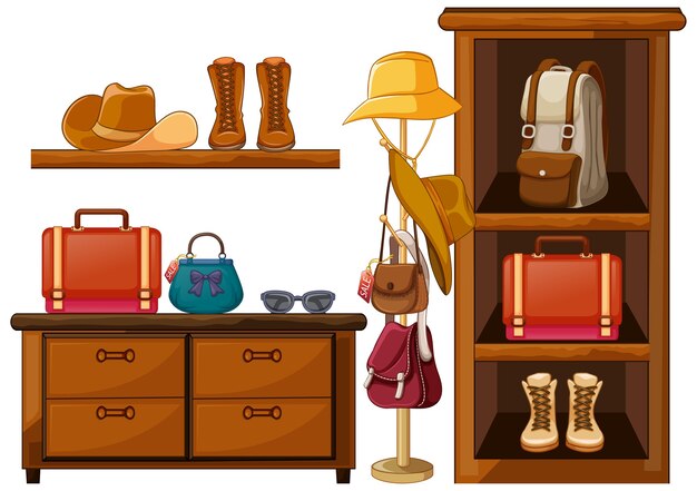 Bolsos y complementos de ropa de calzado en estanterías