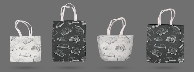 Vector gratuito bolsos de lona o totebag con estampado de libros totebag