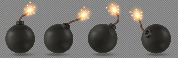Bombas con fusible ardiente conjunto 3d realista