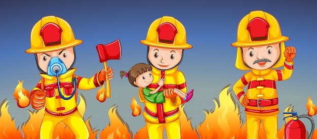Vector gratuito bombero ayudando a una niña