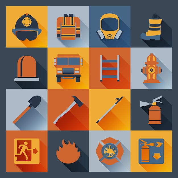 Vector gratuito bombero iconos planos