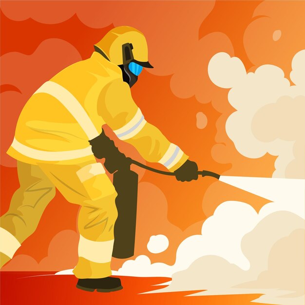 Bomberos de diseño plano dibujados a mano apagando un incendio