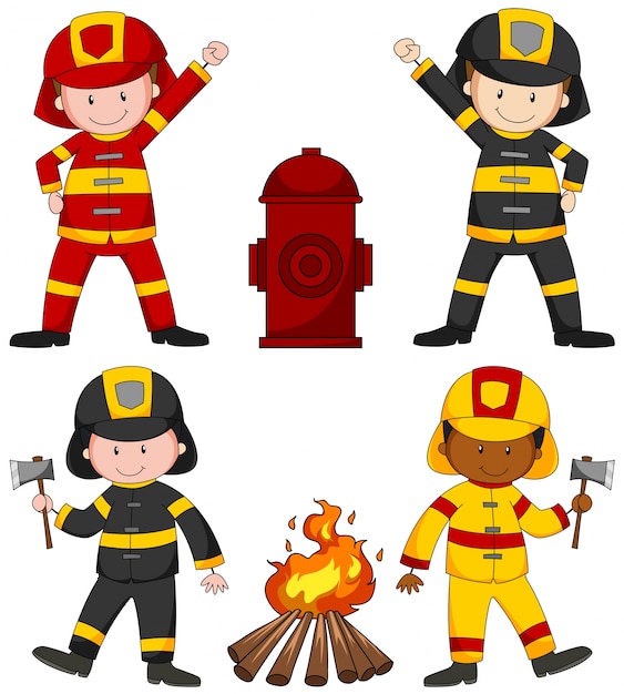 Vector gratuito bomberos y muchos equipos ilustración