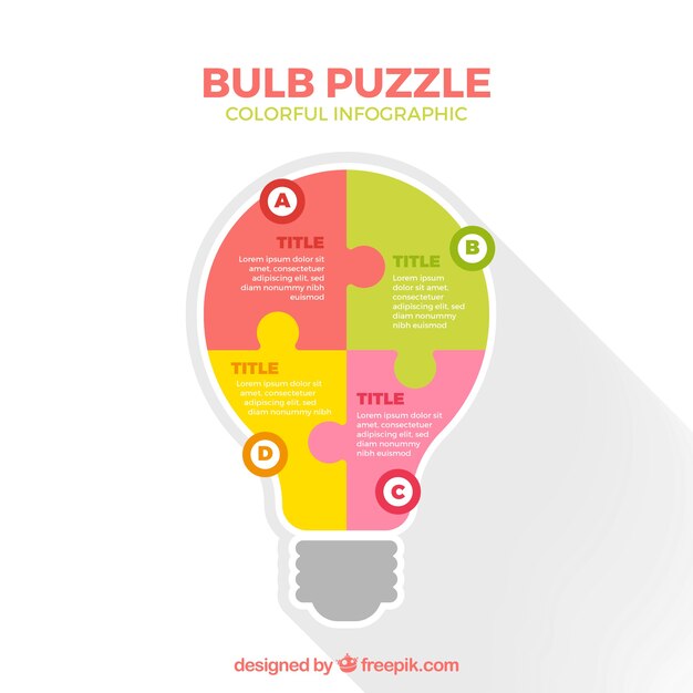 Bombilla colorida de infografía en estilo plano
