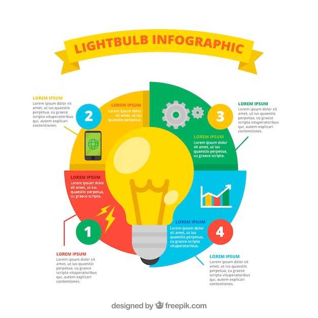 Bombilla de infografía con elementos