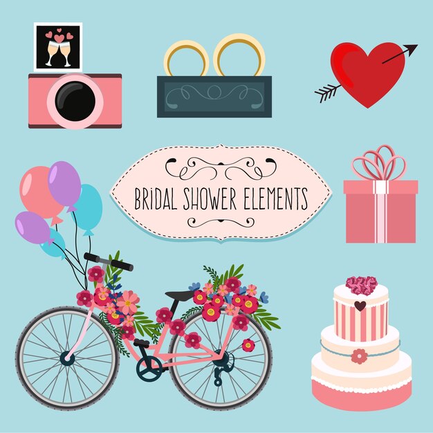 Bonita bicicleta con detalles florales y elementos de boda 