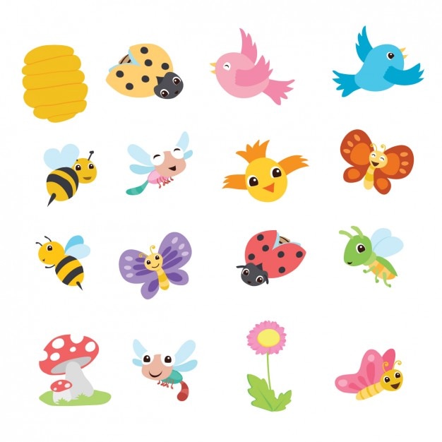 Bonita colección de animales de dibujo de primavera