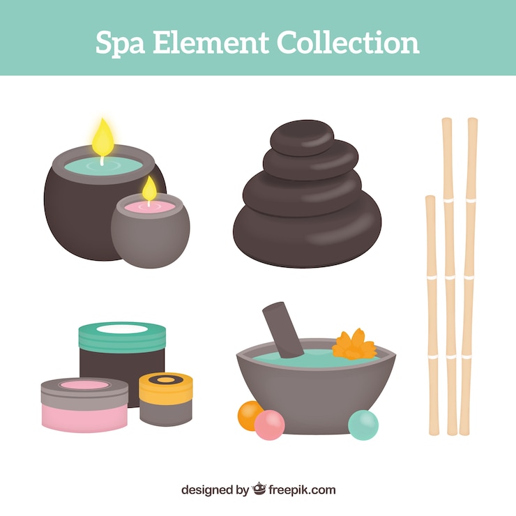 Vector gratuito bonita colección dibujada a mano de elementos de spa