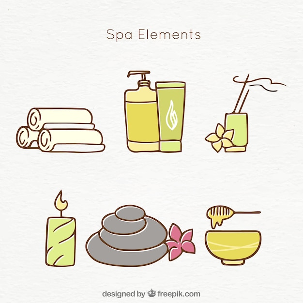 Bonita colección dibujada a mano de elementos de spa