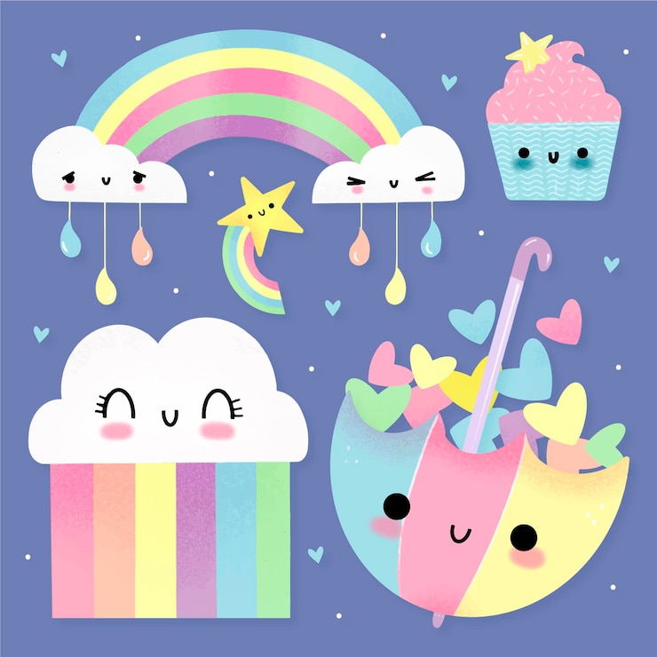 Vector gratuito bonita colección de elementos de decoración chuva de amor.