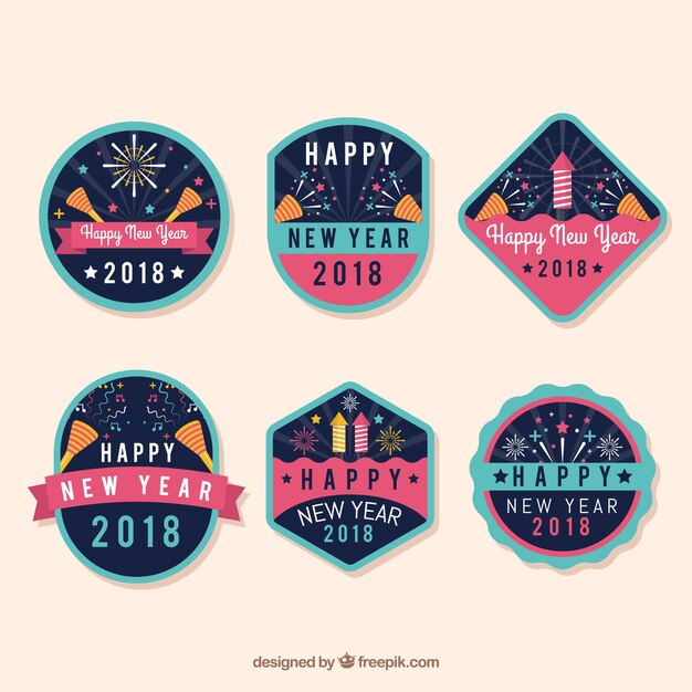 Bonita colección de insignias de año nuevo 2018