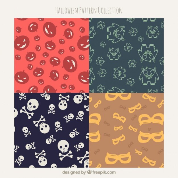 Vector gratuito bonita colección de patrones de halloween