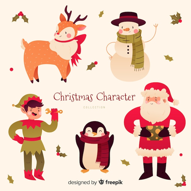Vector gratuito bonita colección de personajes navideños.