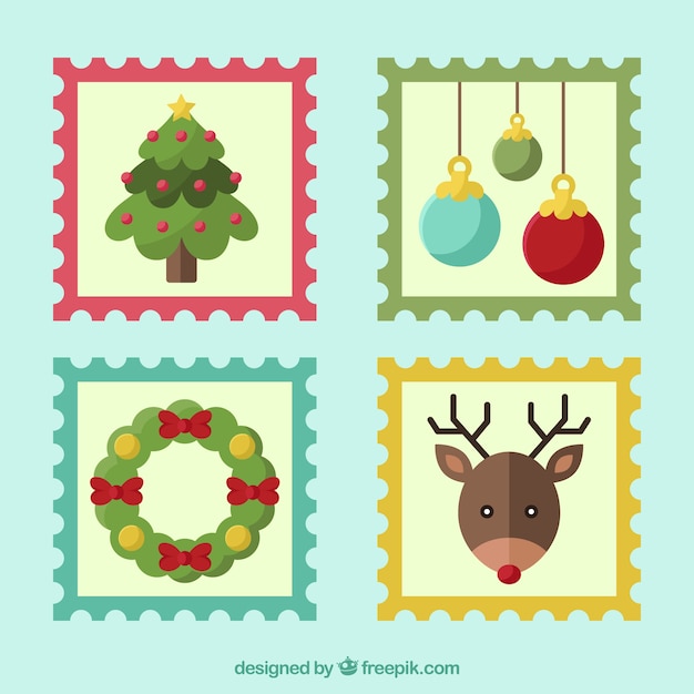 Vector gratuito bonita colección de sellos de navidad