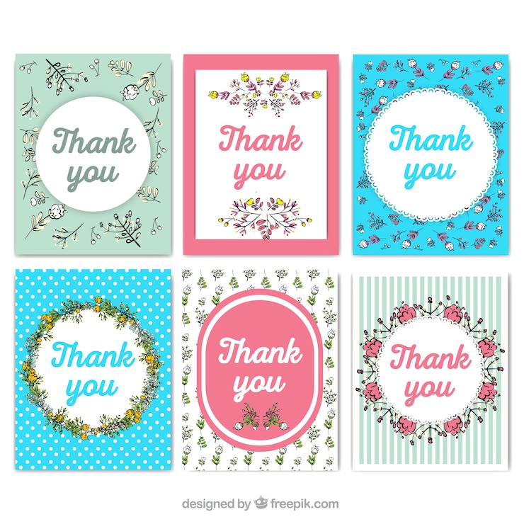 Vector gratuito bonita colección de tarjetas de agradecimiento en estilo vintage 