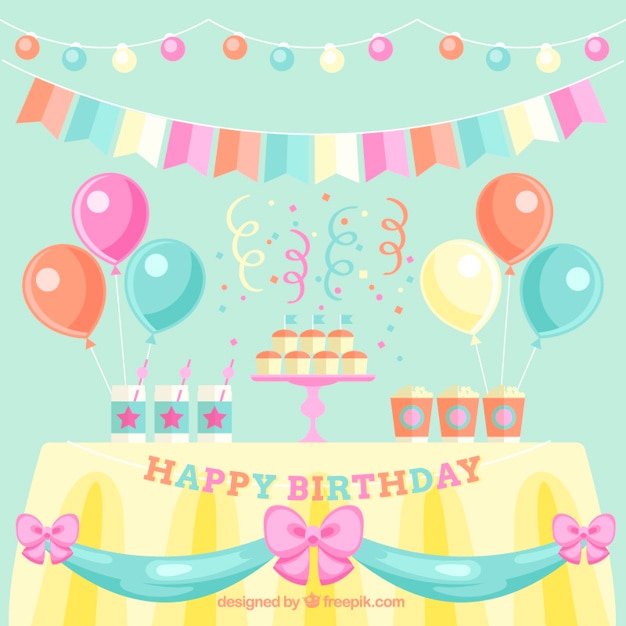 Vector gratuito bonita decoración de cumpleaños en colores pasteles