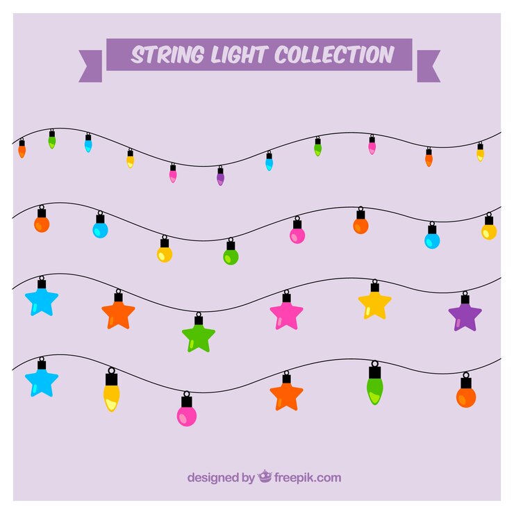Vector gratuito bonita decoración con guirnaldas de luces de colores