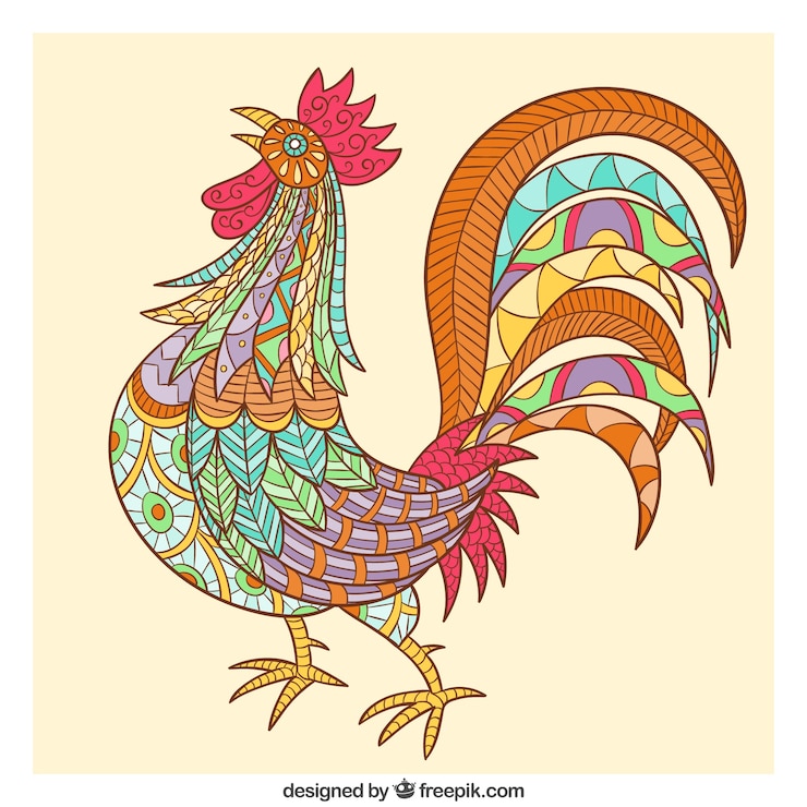 Vector gratuito bonita gallo étnico dibujado a mano