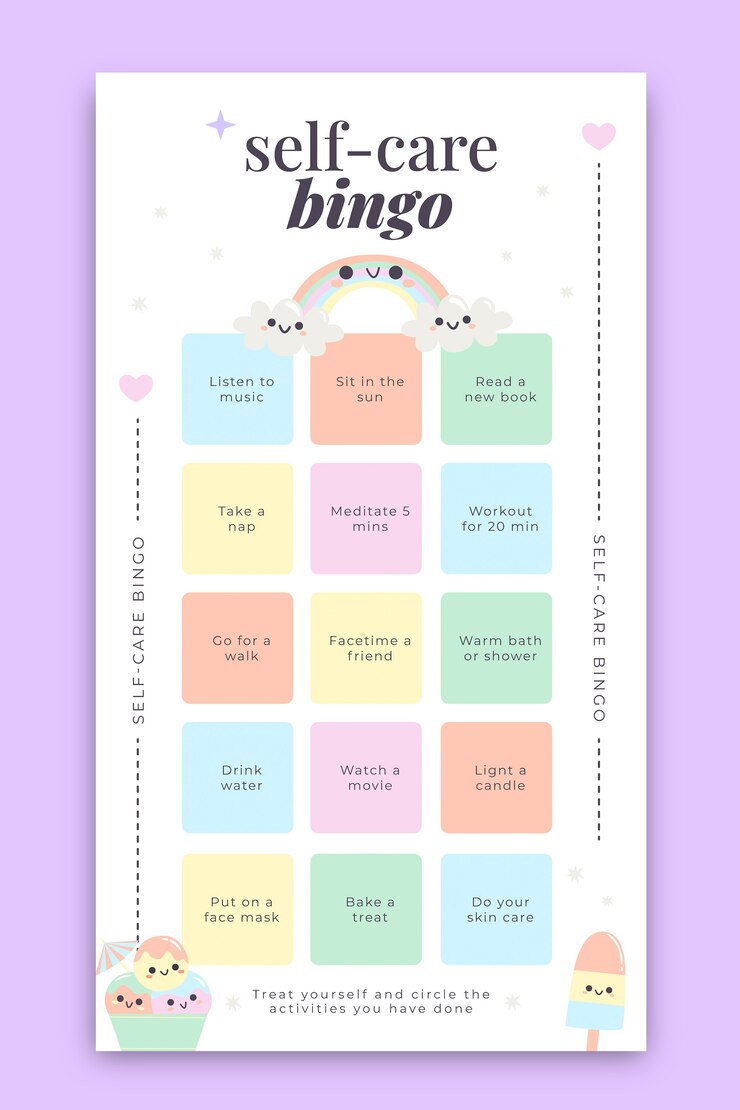 Vector gratuito bonita historia de instagram de bingo de autocuidado en colores pastel