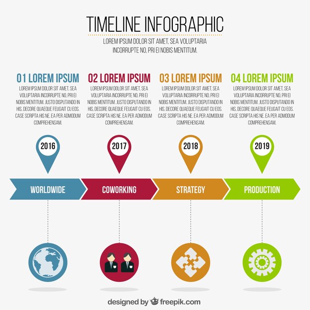 Bonita infografía con una línea de tiempo 