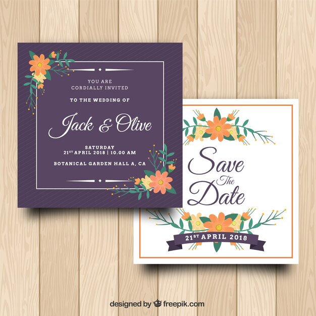 Bonita invitación de boda con flores