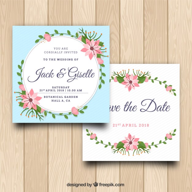 Bonita invitación de boda con flores