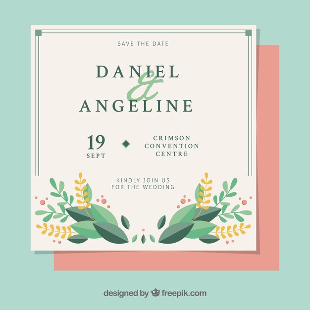 Bonita invitación vintage de boda con detalles florales