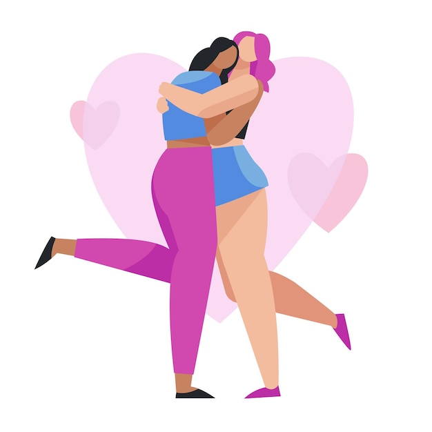 Vector gratuito bonita pareja de lesbianas ilustrada