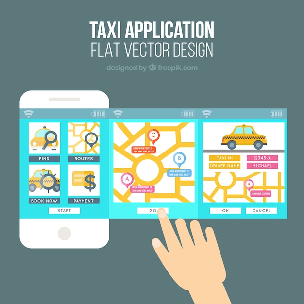 Vector gratuito bonita plantilla para una aplicación móvil de la compañía de taxis