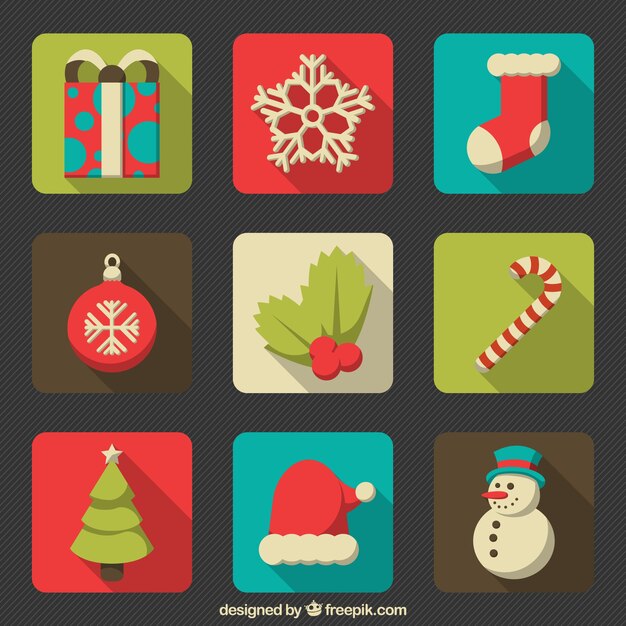 Bonita selección de artículos de navidad en estilo plano