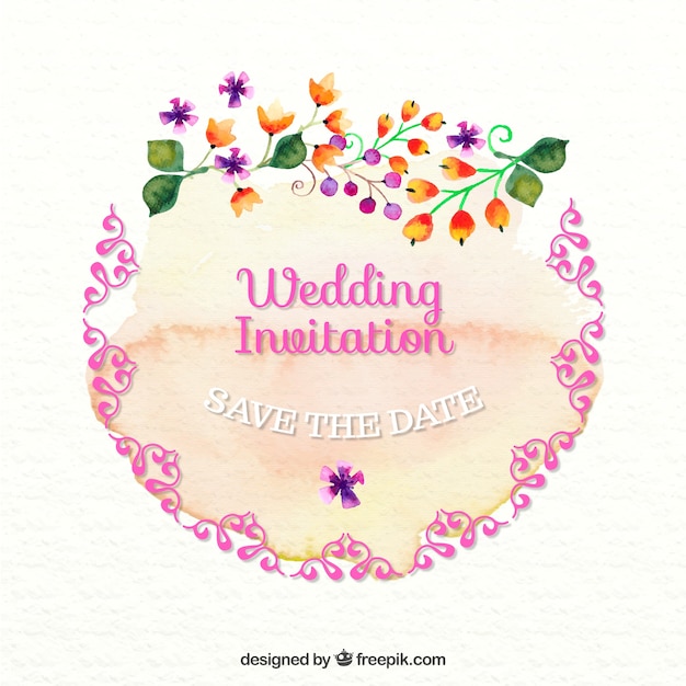 Vector gratuito bonita tarjeta de boda de acuarela con flores