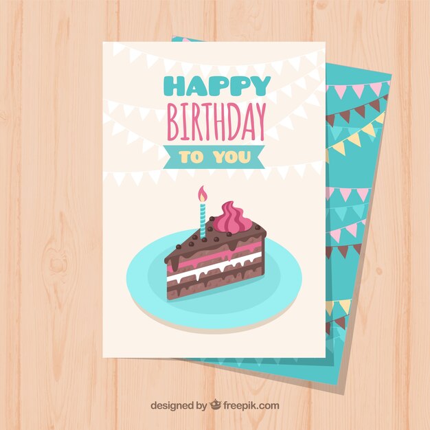 Bonita tarjeta de cumpleaños en diseño plano