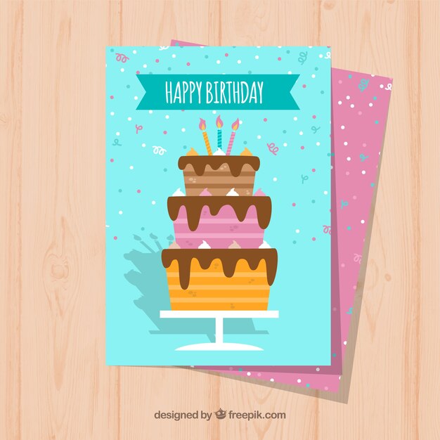 Bonita tarjeta de cumpleaños en diseño plano
