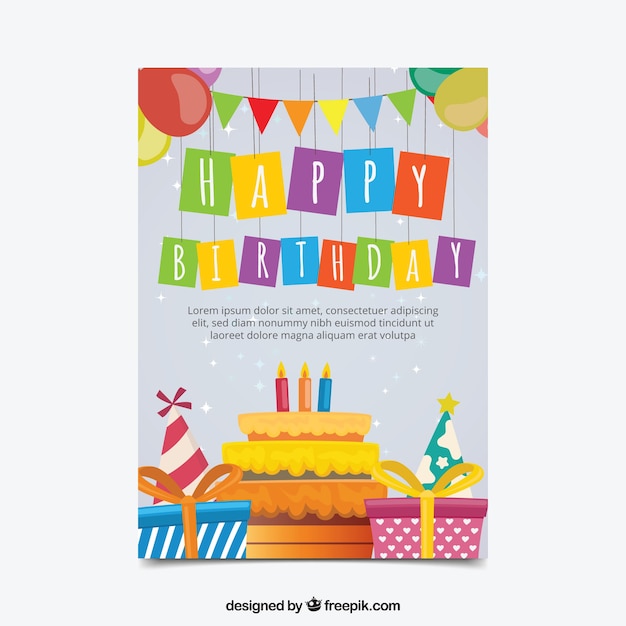 Vector gratuito bonita tarjeta de cumpleaños en diseño plano