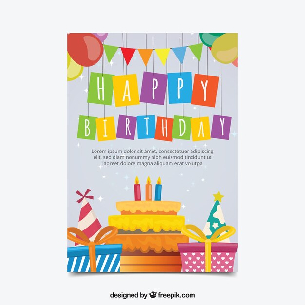 Bonita tarjeta de cumpleaños en diseño plano