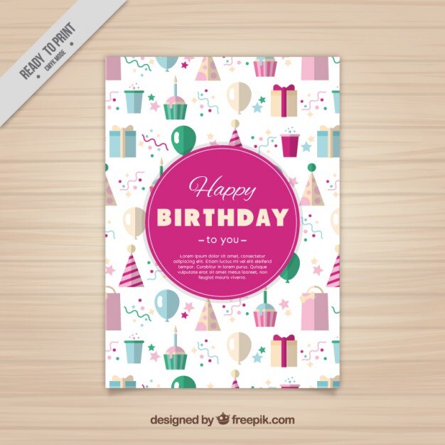 Bonita tarjeta de cumpleaños en estilo plano 