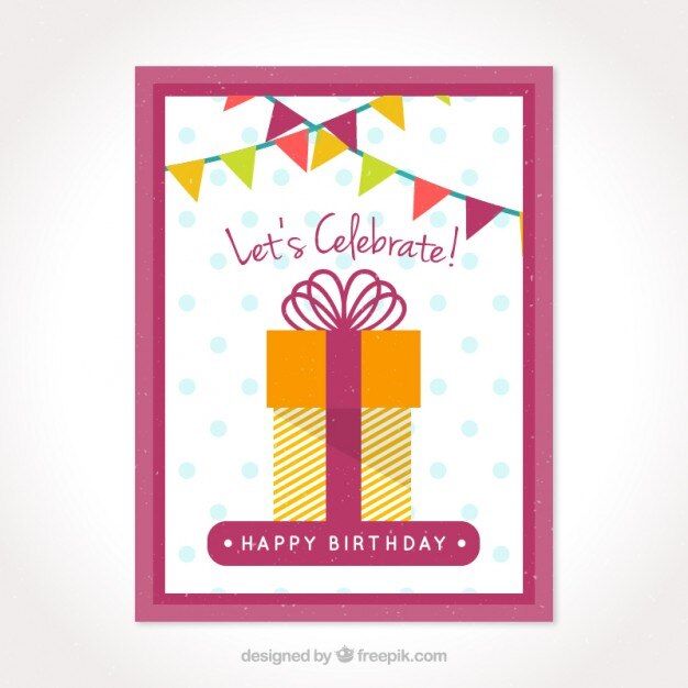 Vector gratuito bonita tarjeta de cumpleaños con un regalo
