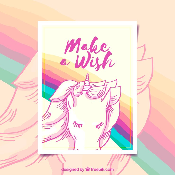 Vector gratuito bonita tarjeta de cumpleaños con unicornio dibujado a mano