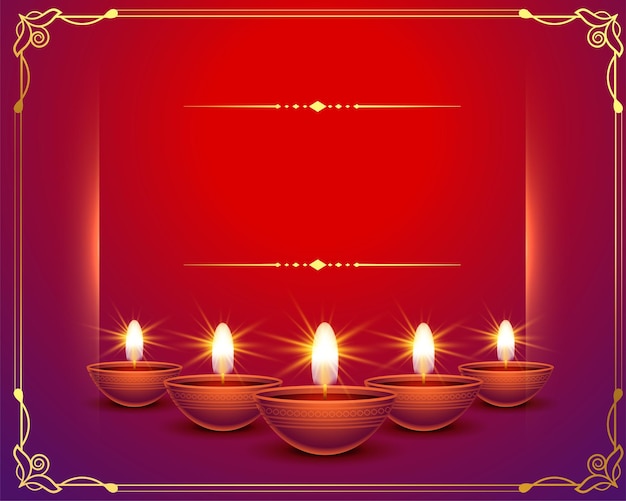 Vector gratuito bonita tarjeta de felicitación feliz diwali con espacio de texto y diya brillante