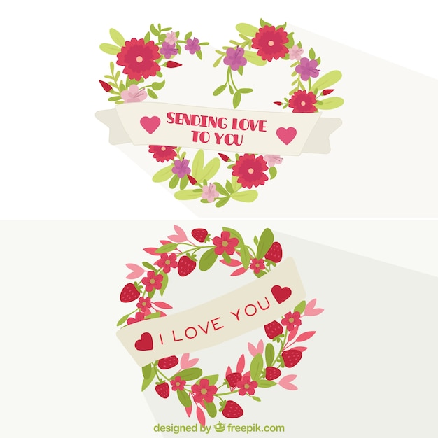Vector gratuito bonitas coronas florales con mensajes de amor