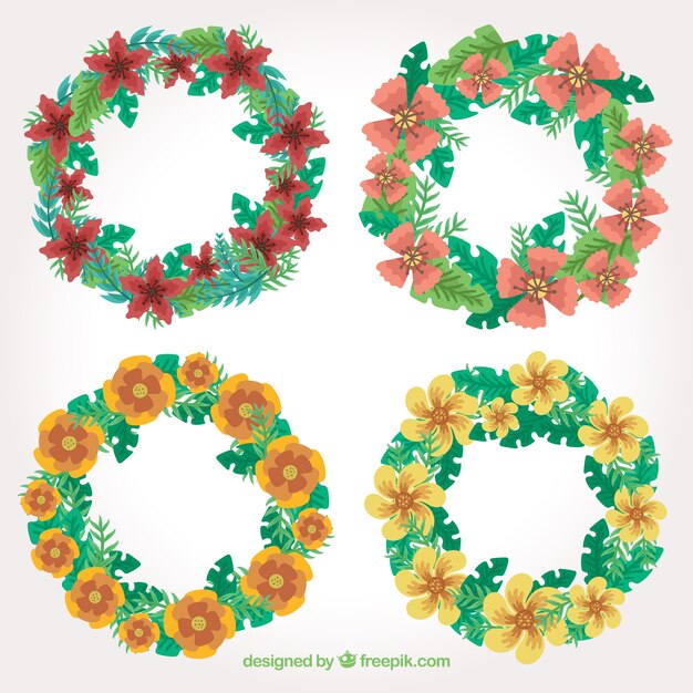 Bonitas coronas con flores y hojas