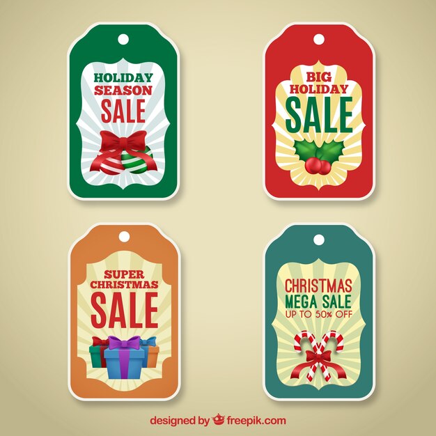 Bonitas etiquetas retro de rebajas de navidad 