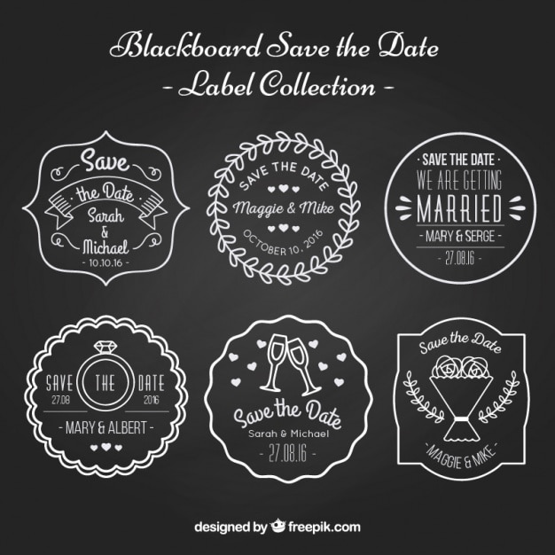 Vector gratuito bonitas etiquetas sobre bodas en fondo negro