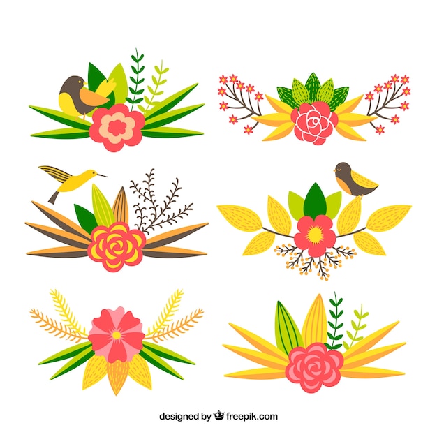 Vector gratuito bonitas flores con hojas