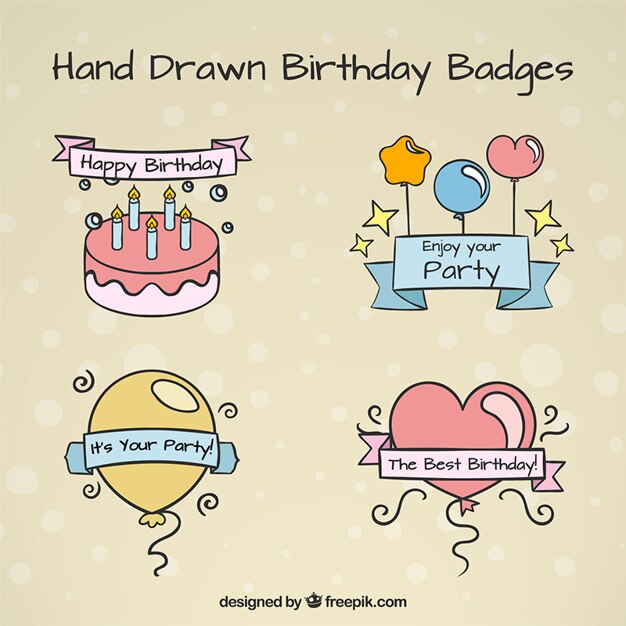 Bonitas insignias de cumpleaños con globos de corazón