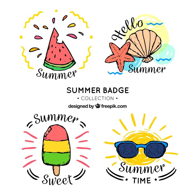 Bonitas insignias de verano dibujadas a mano
