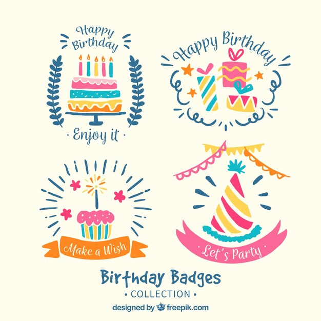 Bonitas pegatinas de cumpleaños dibujadas a mano 